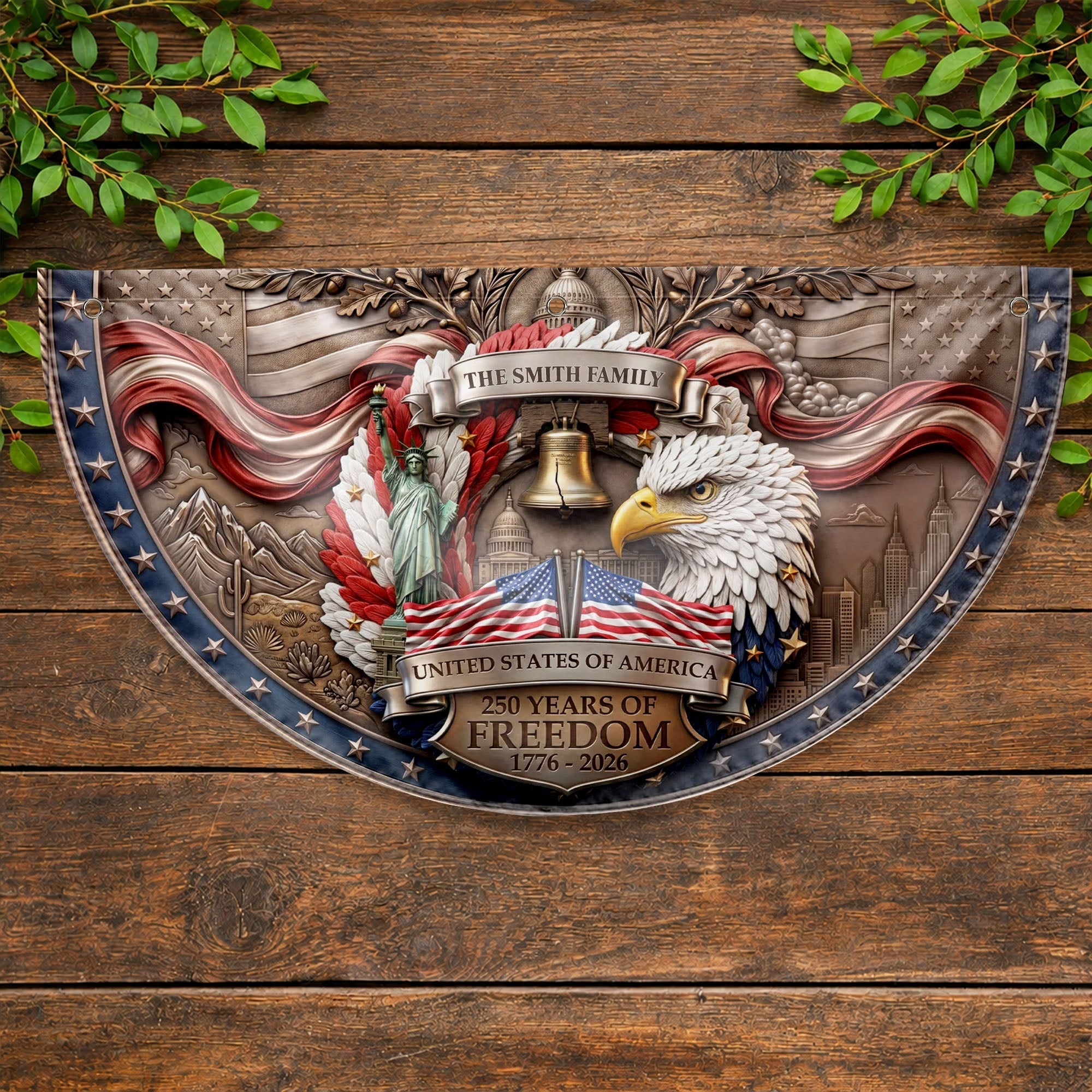 Personalized Non-Pleated Fan Flag Custom Family Name Gift for Independence Day