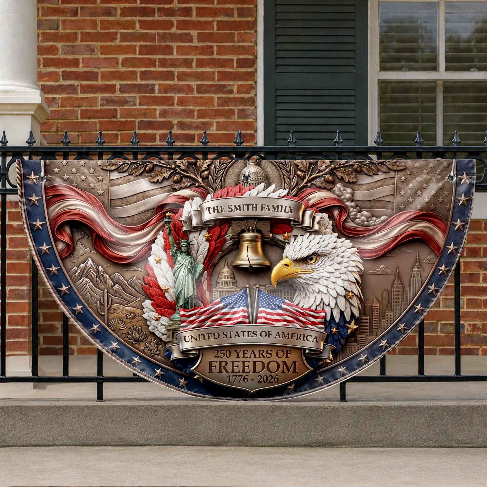 Personalized Non-Pleated Fan Flag Custom Family Name Gift for Independence Day