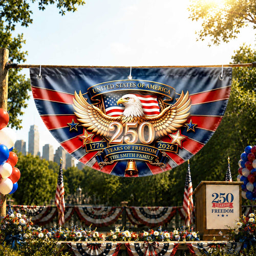 Personalized Family Eagle Fan Flag Custom Name 4th of July Gift