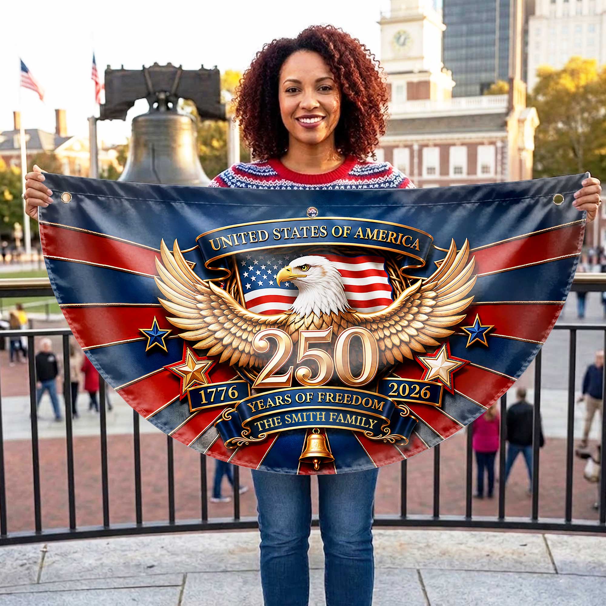 Personalized Family Eagle Fan Flag Custom Name 4th of July Gift