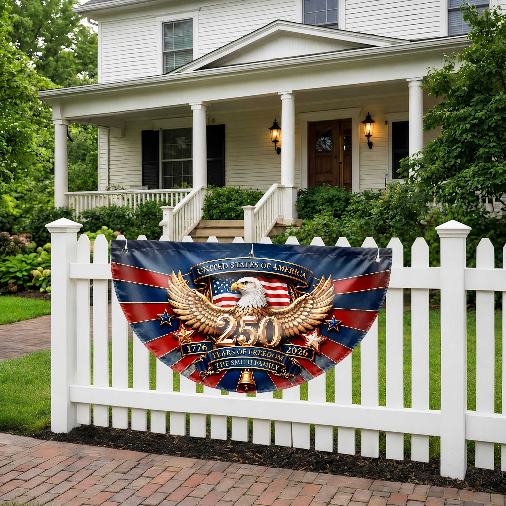 Personalized Family Eagle Fan Flag Custom Name 4th of July Gift