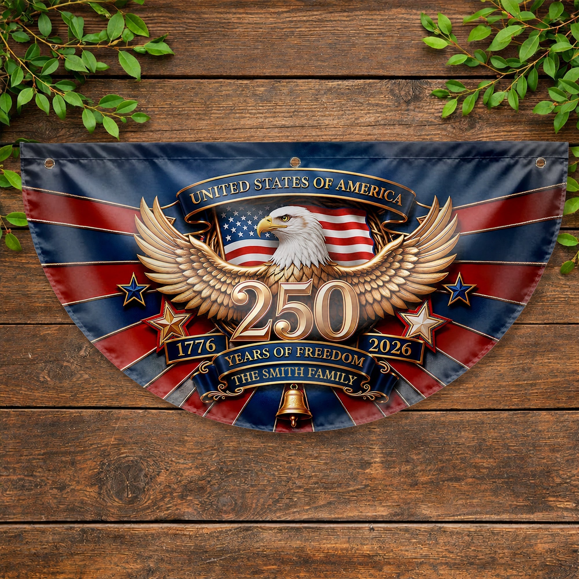 Personalized Family Eagle Fan Flag Custom Name 4th of July Gift