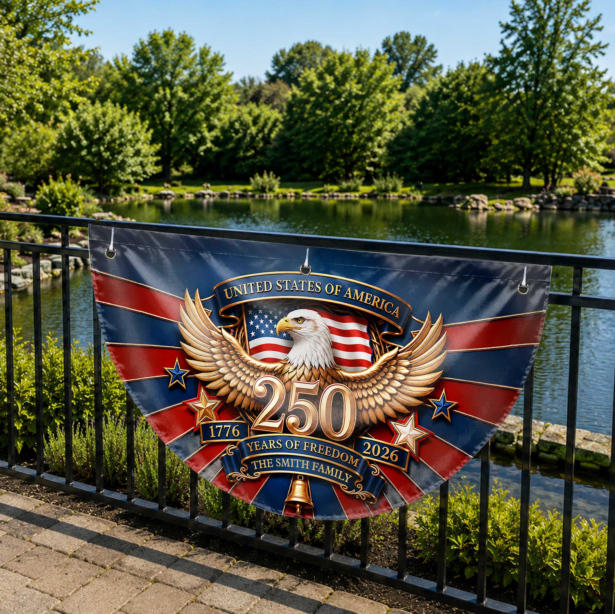 Personalized Family Eagle Fan Flag Custom Name 4th of July Gift