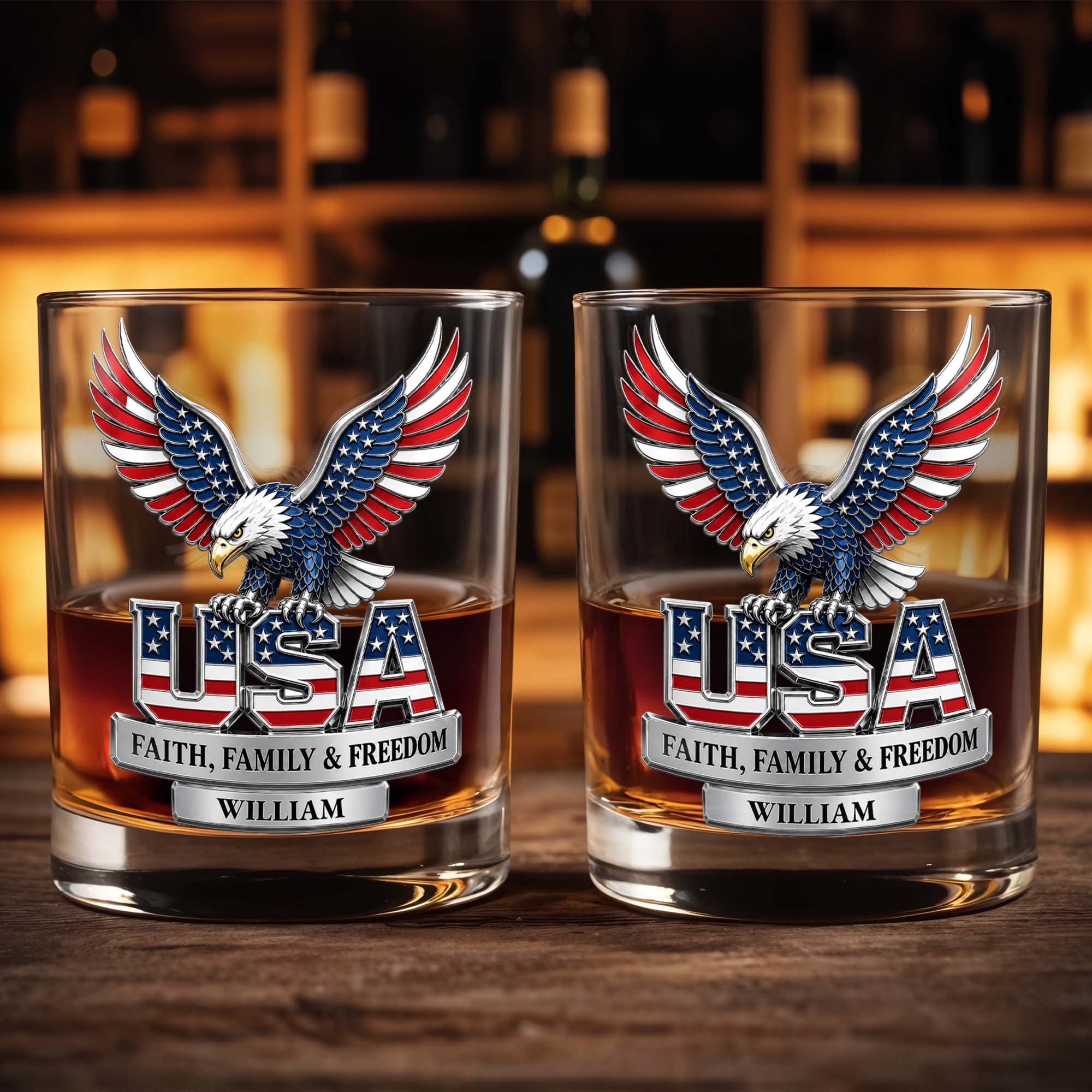 Personalized Patriotic Eagle Whiskey Glass Gift for Dad