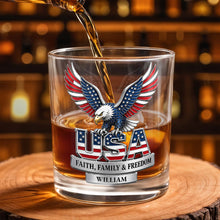 Load image into Gallery viewer, Personalized Patriotic Eagle Whiskey Glass Gift for Dad
