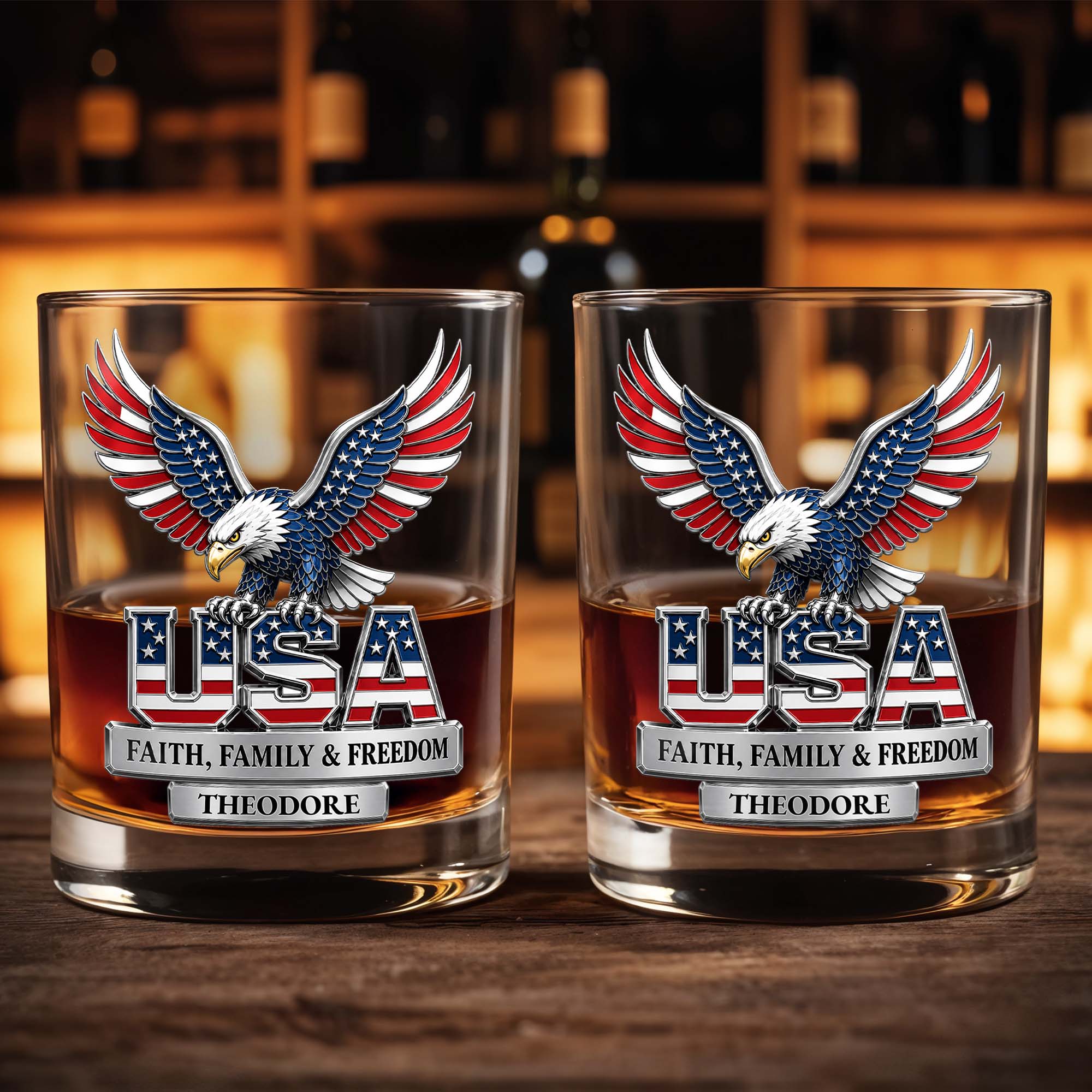 Personalized Patriotic Eagle Whiskey Glass Gift for Dad