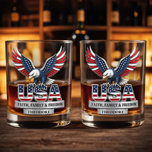 Load image into Gallery viewer, Personalized Patriotic Eagle Whiskey Glass Gift for Dad
