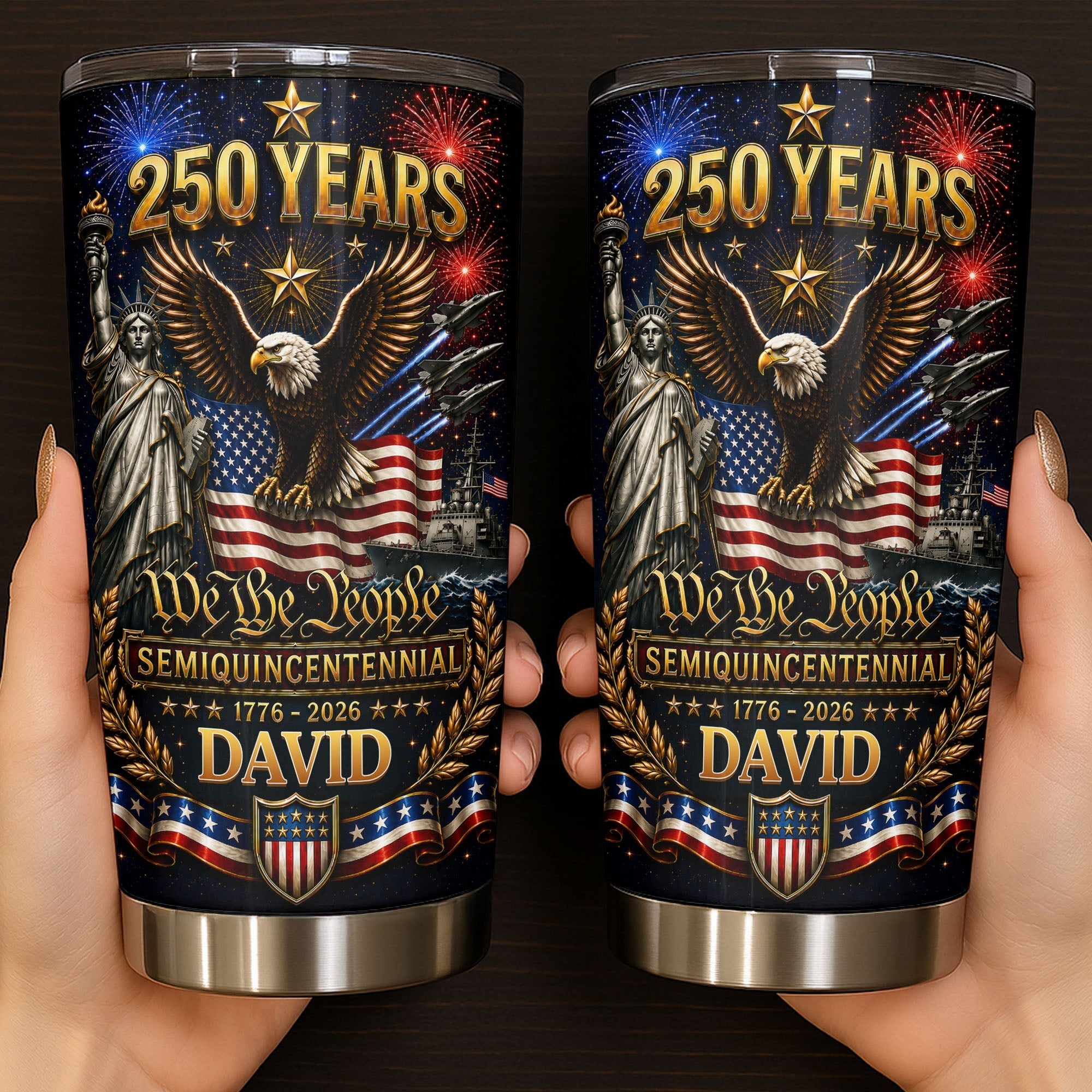 Personalized 20oz Stainless Steel Tumbler American Flag Gift for Dad