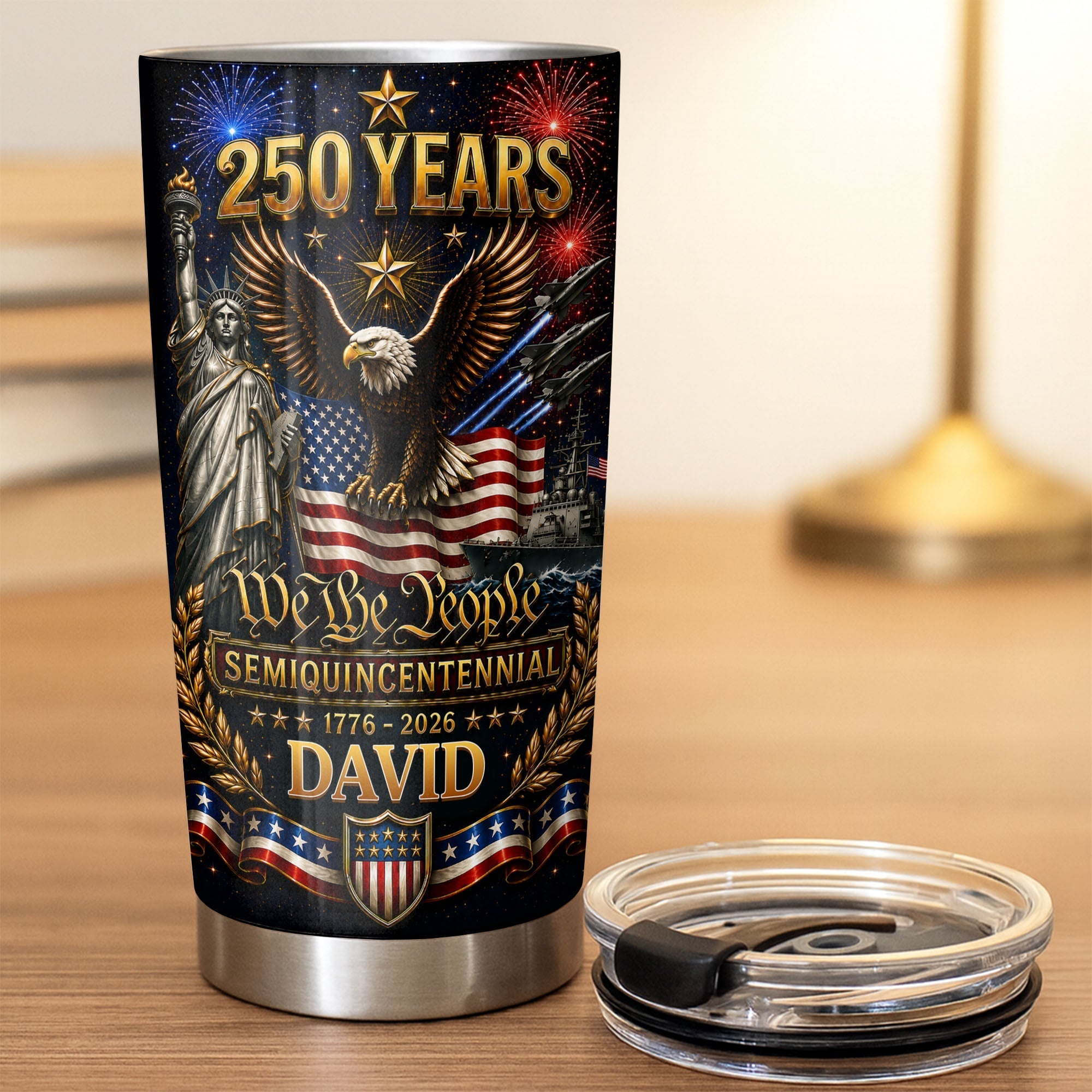 Personalized 20oz Stainless Steel Tumbler American Flag Gift for Dad
