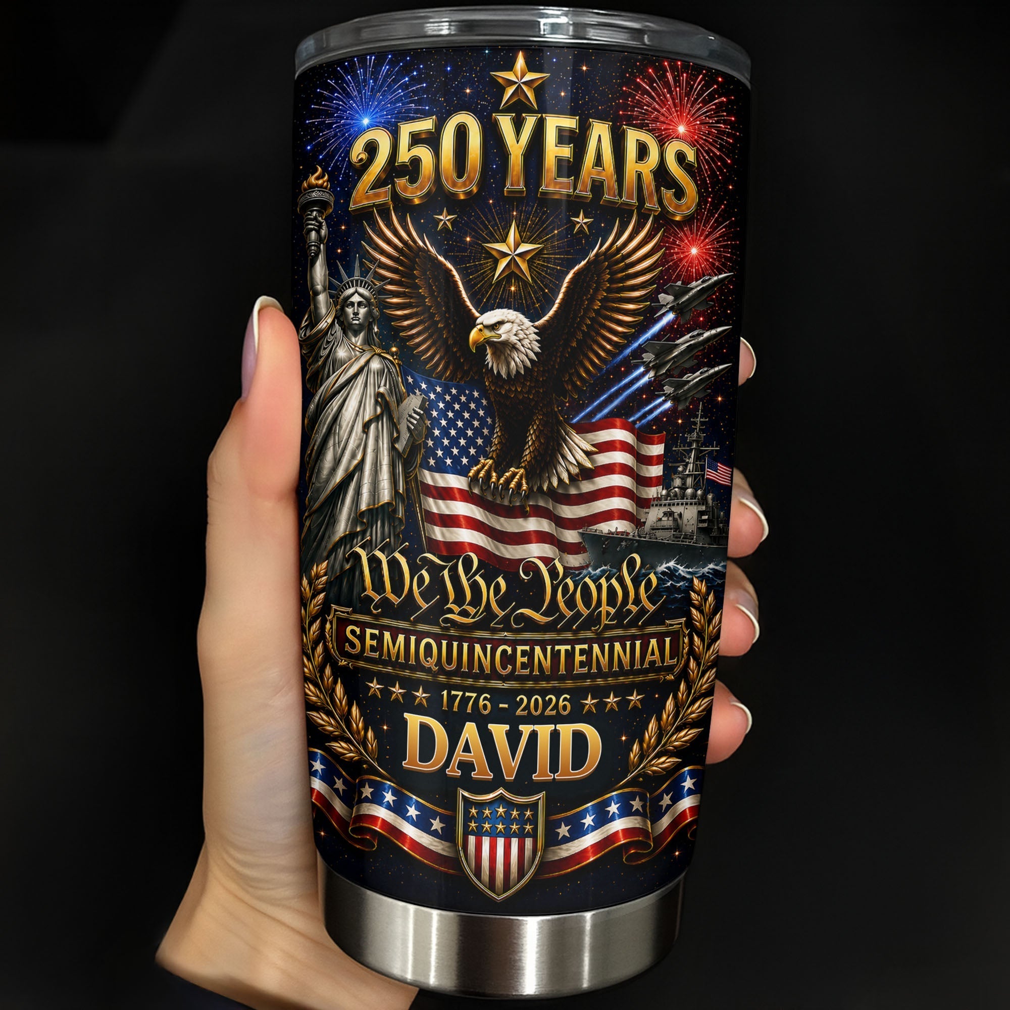 Personalized 20oz Stainless Steel Tumbler American Flag Gift for Dad