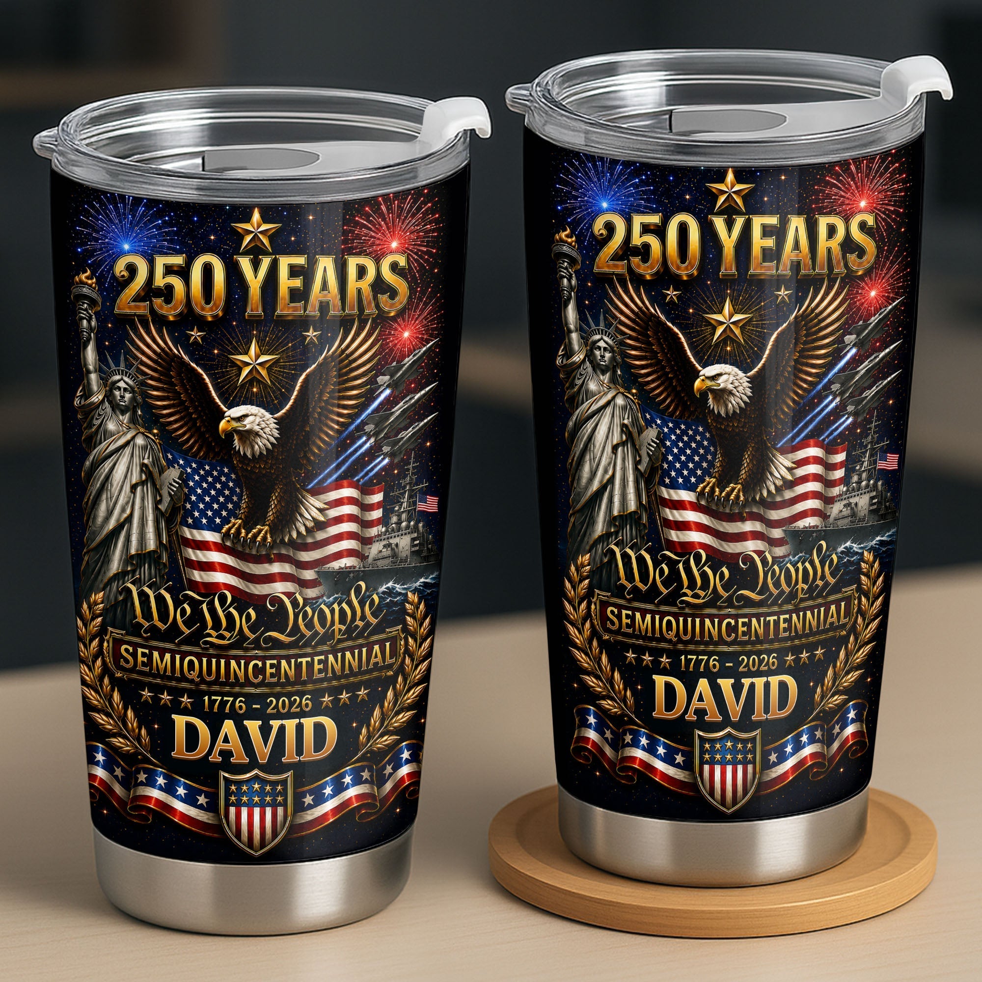 Personalized 20oz Stainless Steel Tumbler American Flag Gift for Dad