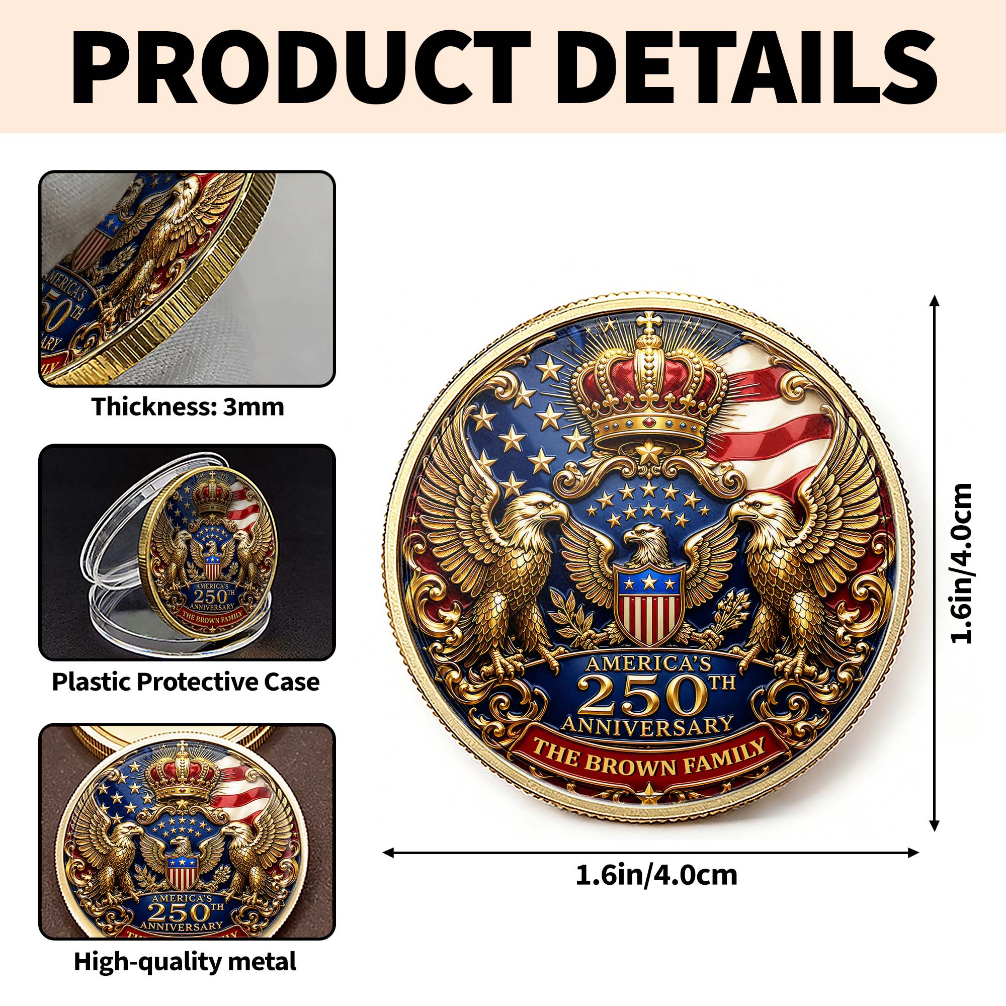 Custom Family Commemorative Coin Personalized 250th Anniversary Gift