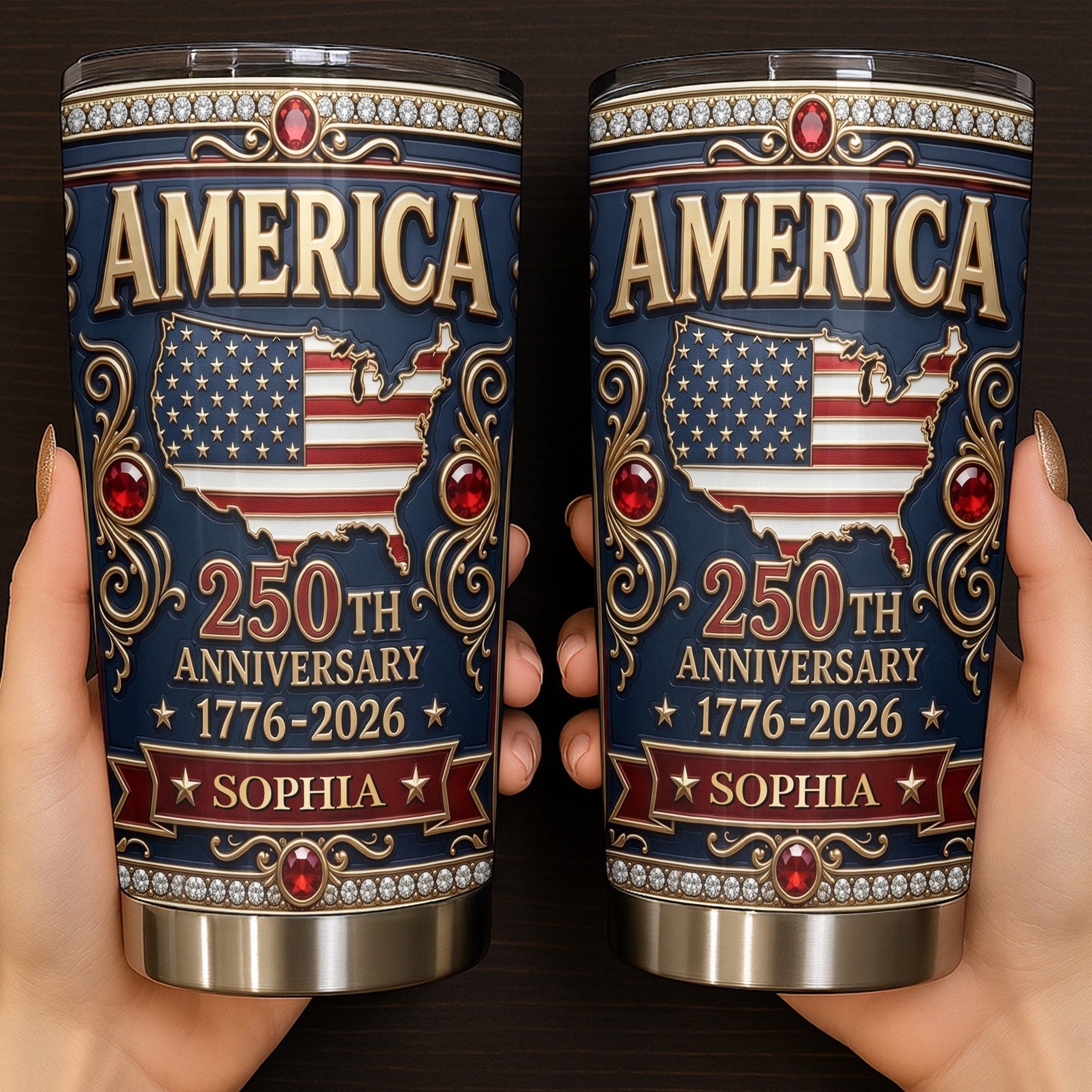 Personalized 250th Anniversary USA Map Stainless Steel Tumbler 20oz Gift