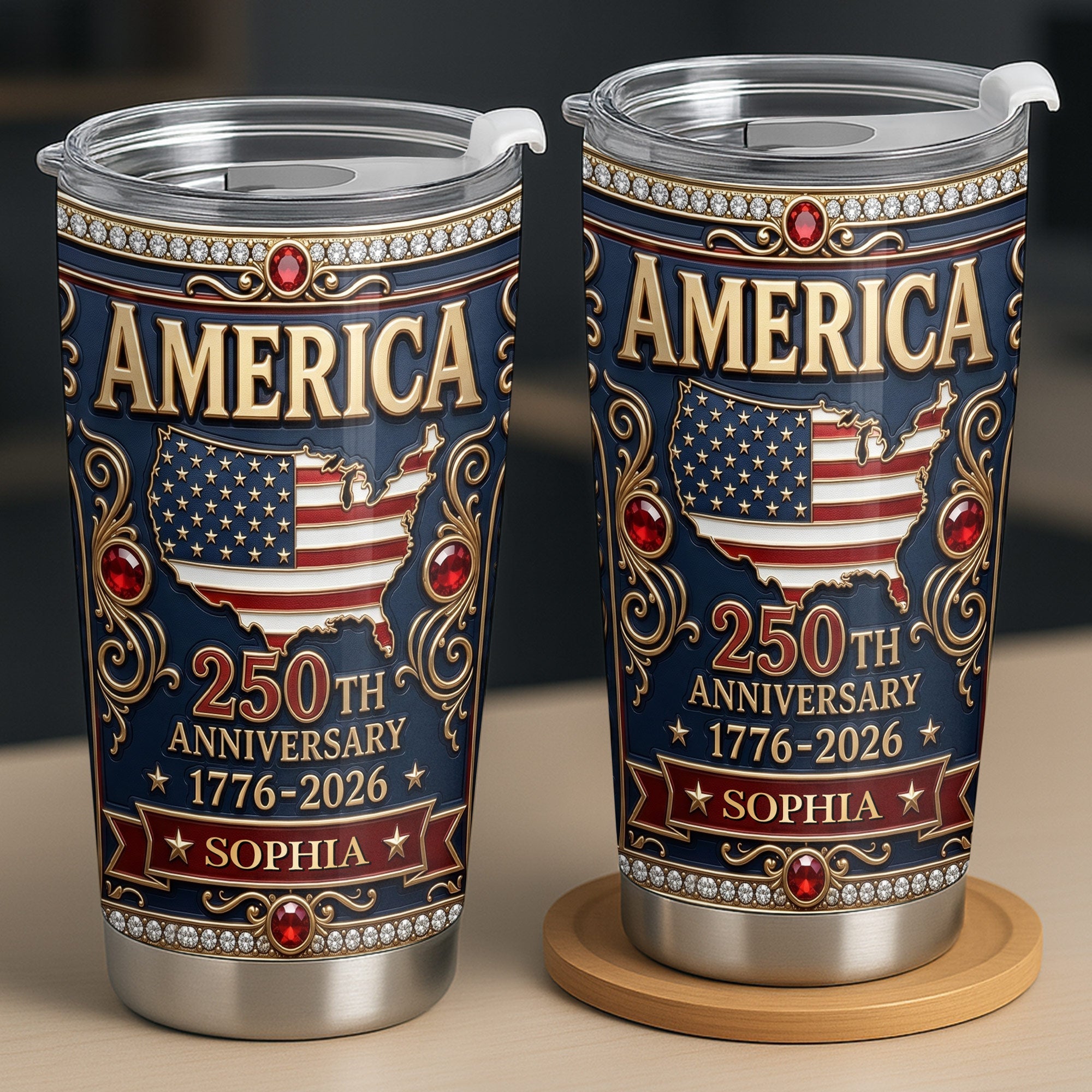 Personalized 250th Anniversary USA Map Stainless Steel Tumbler 20oz Gift