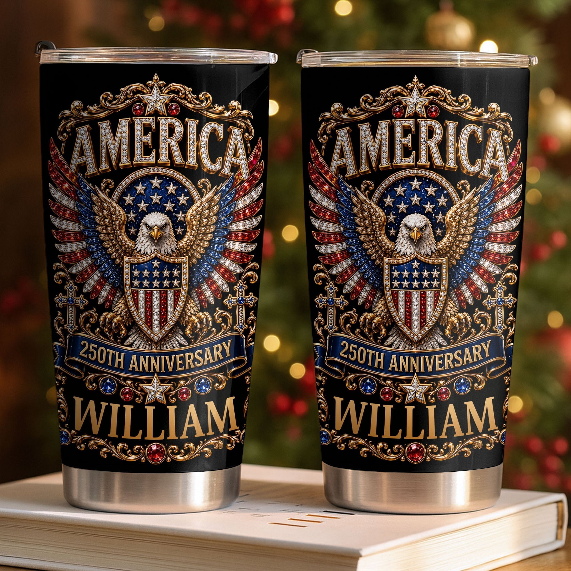 Personalized Stainless Steel Tumbler 20oz Eagle Design Gift for 250th Anniversary