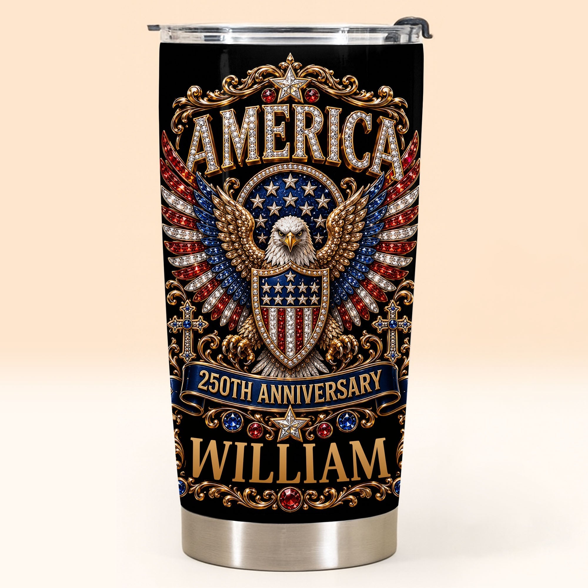 Personalized Stainless Steel Tumbler 20oz Eagle Design Gift for 250th Anniversary