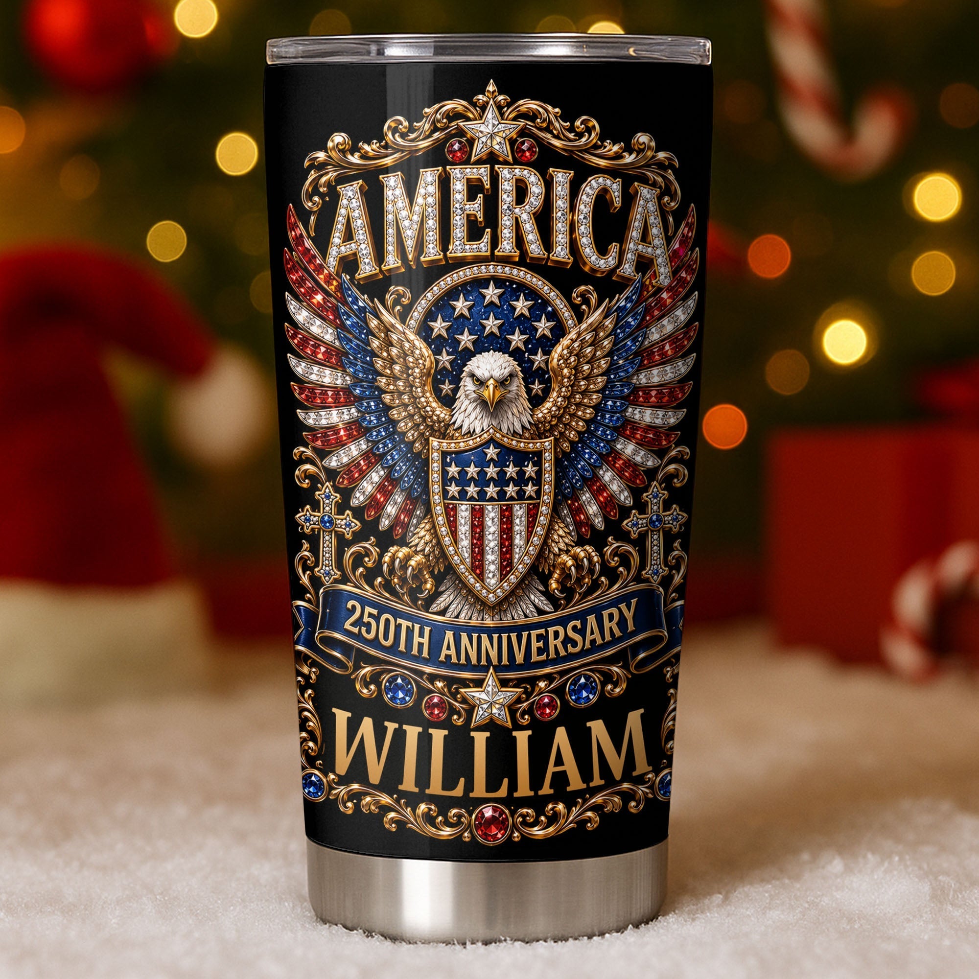 Personalized Stainless Steel Tumbler 20oz Eagle Design Gift for 250th Anniversary