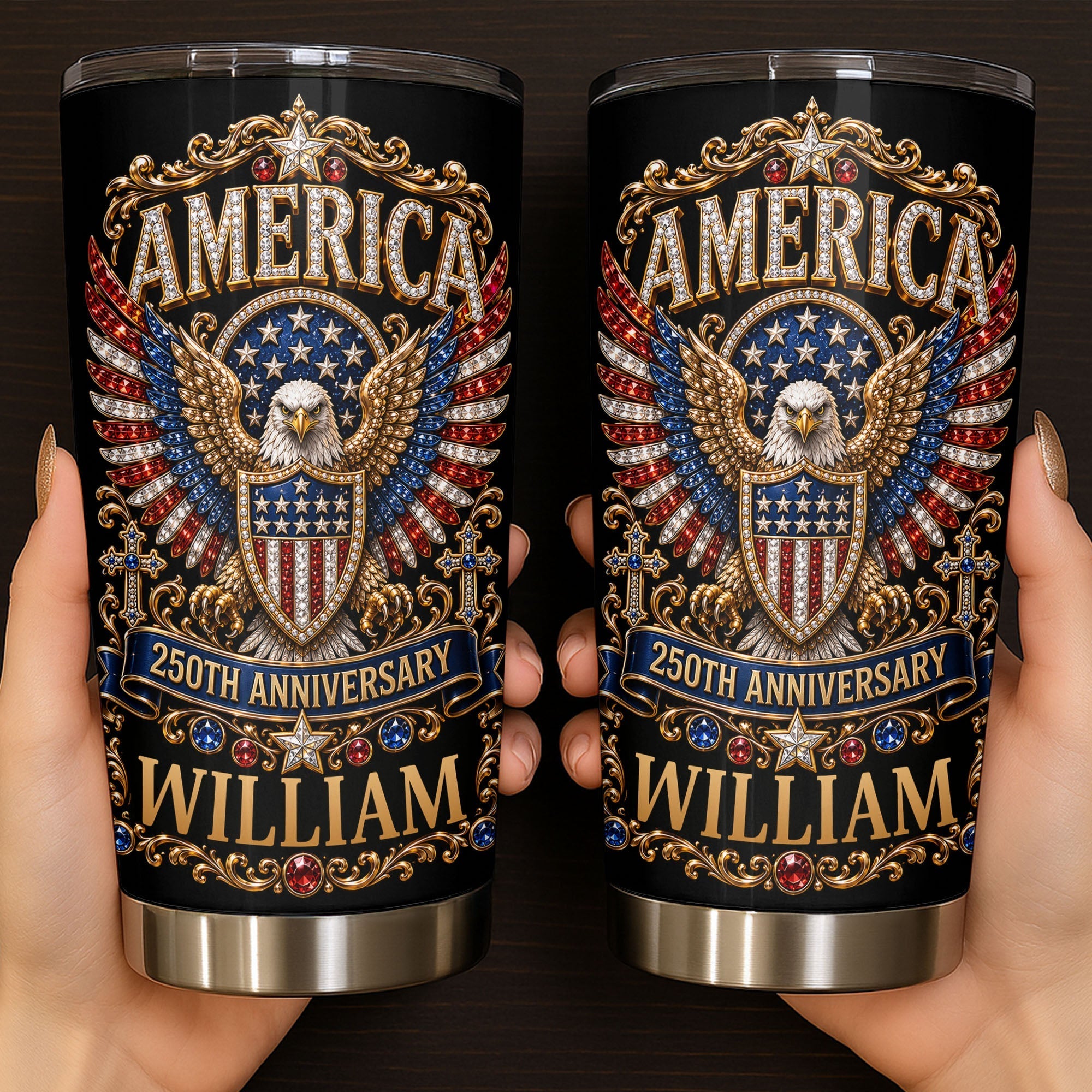 Personalized Stainless Steel Tumbler 20oz Eagle Design Gift for 250th Anniversary