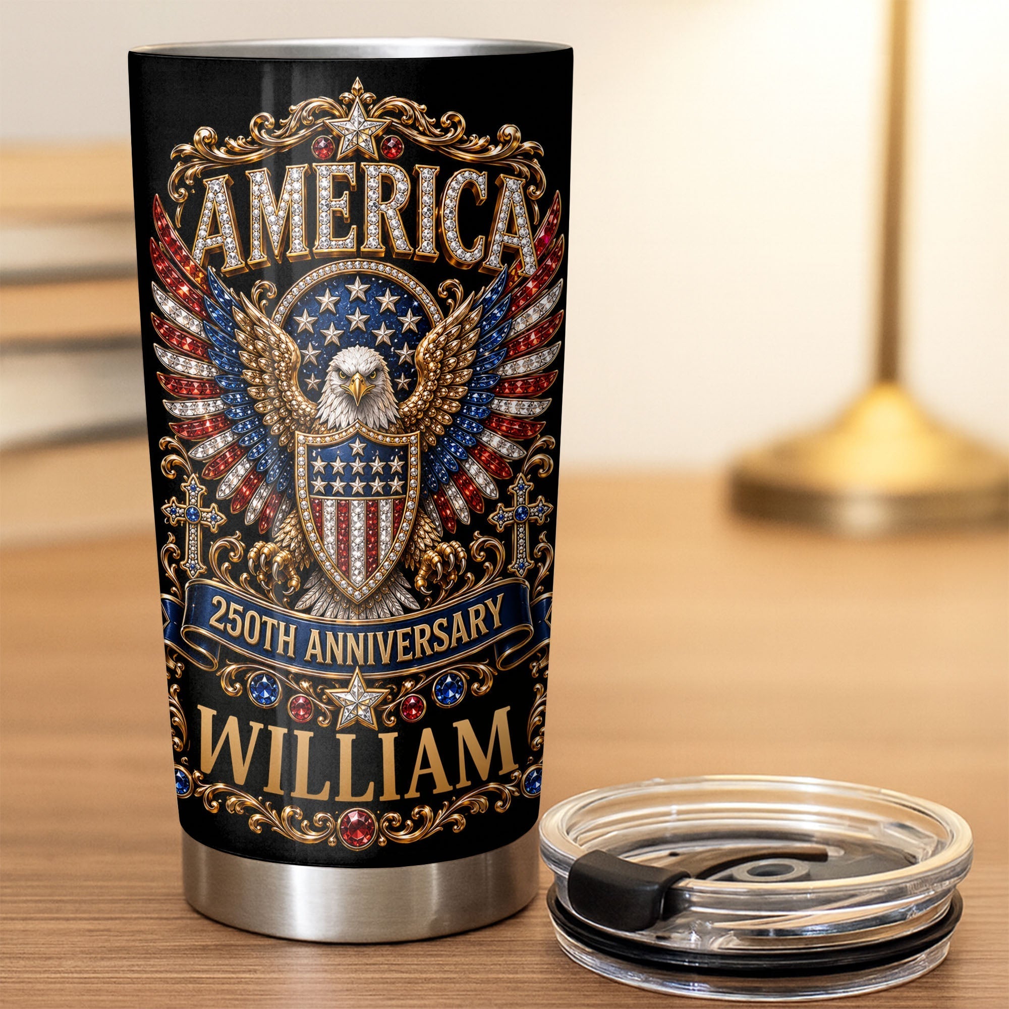 Personalized Stainless Steel Tumbler 20oz Eagle Design Gift for 250th Anniversary