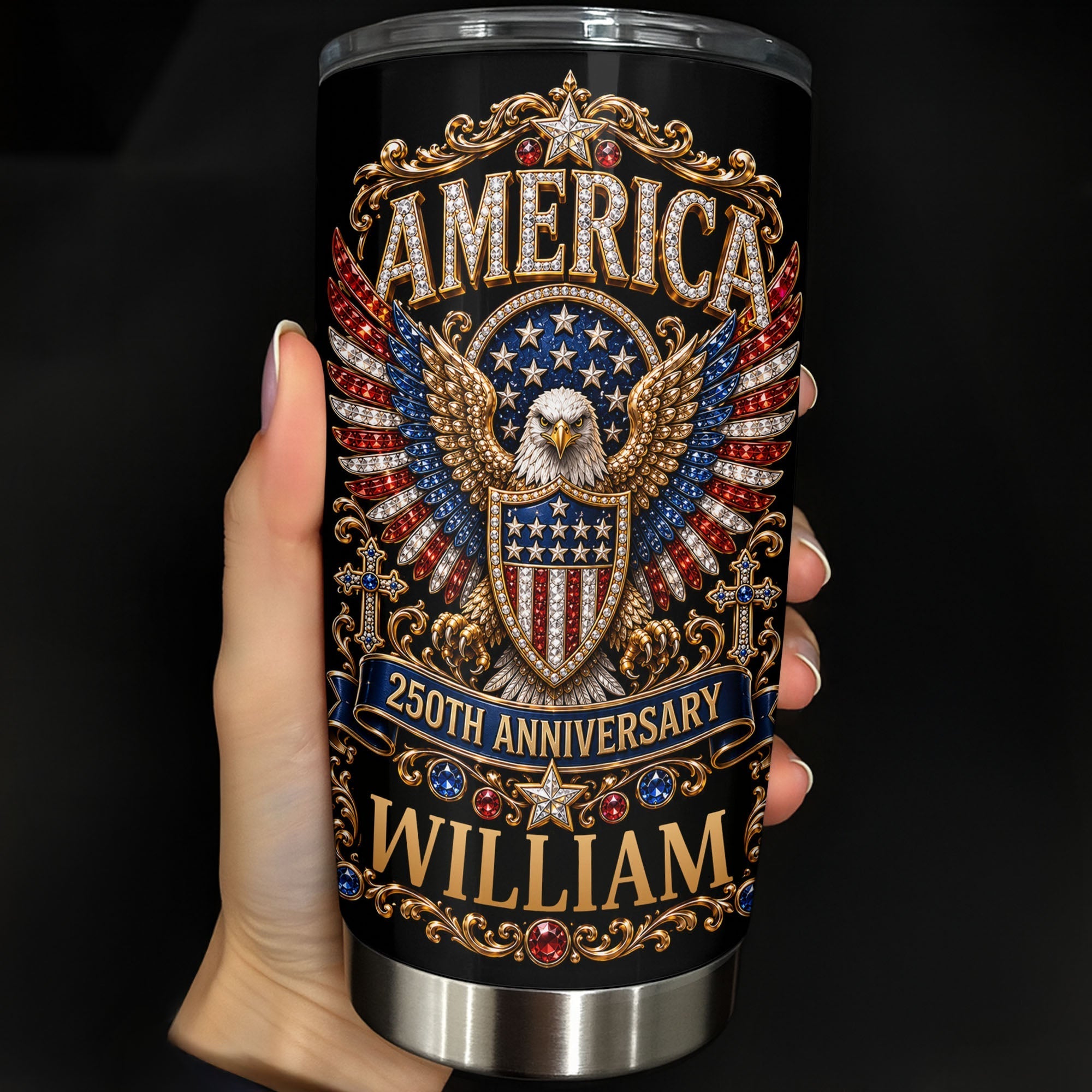 Personalized Stainless Steel Tumbler 20oz Eagle Design Gift for 250th Anniversary