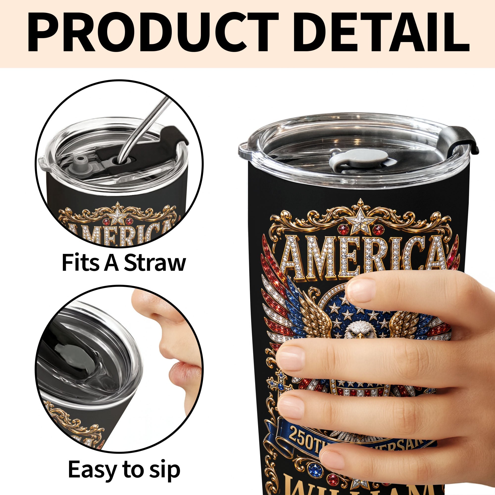 Personalized Stainless Steel Tumbler 20oz Eagle Design Gift for 250th Anniversary