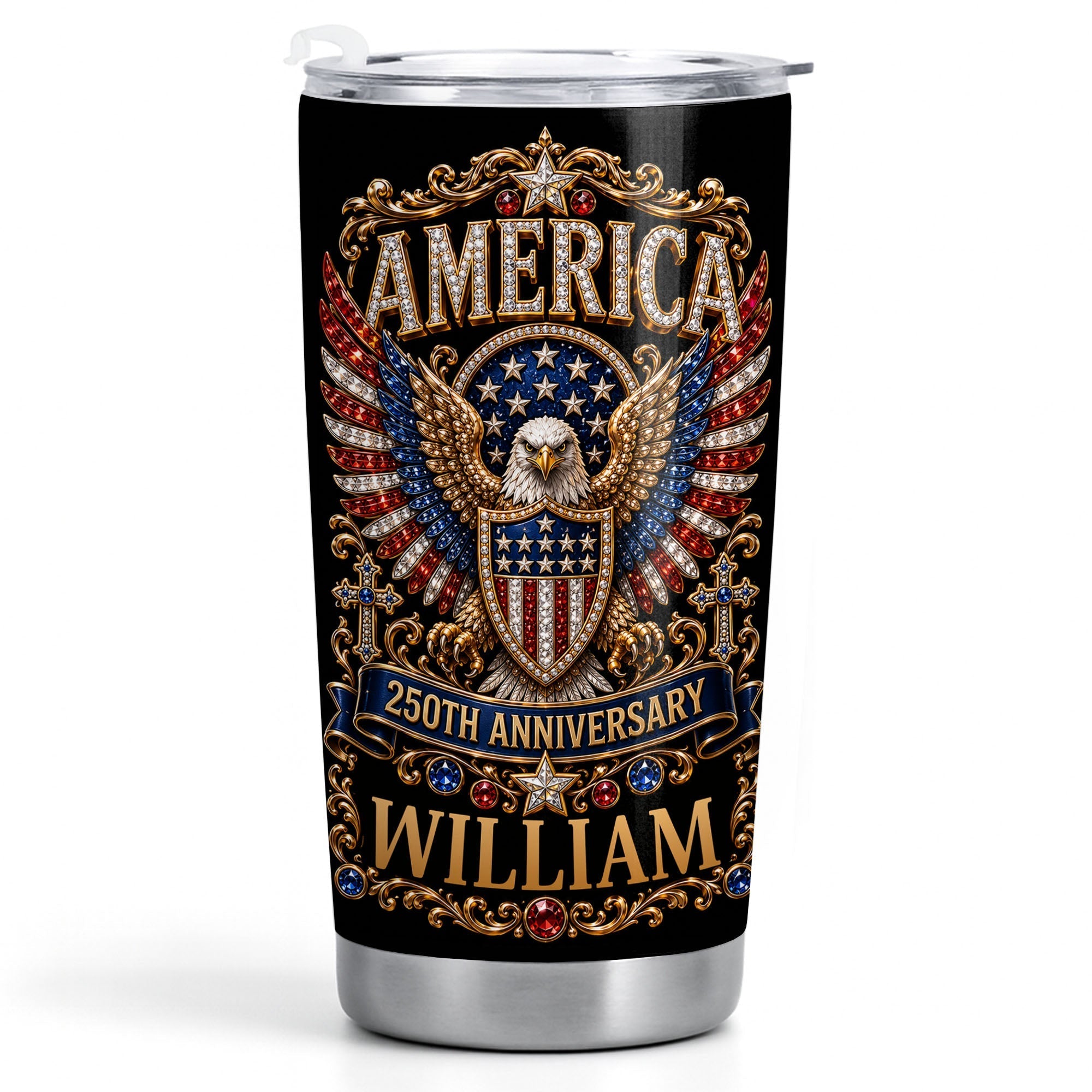 Personalized Stainless Steel Tumbler 20oz Eagle Design Gift for 250th Anniversary