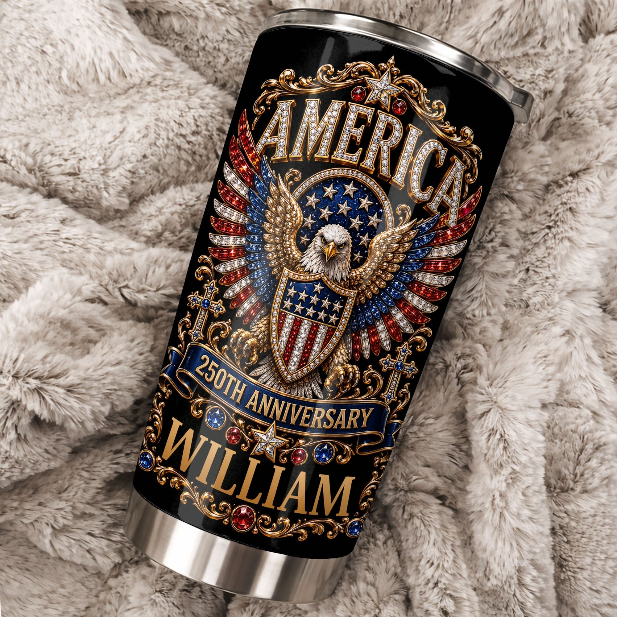 Personalized Stainless Steel Tumbler 20oz Eagle Design Gift for 250th Anniversary
