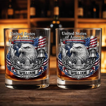Load image into Gallery viewer, Personalized Custom Whiskey Glass with American Flag Gift for Dad
