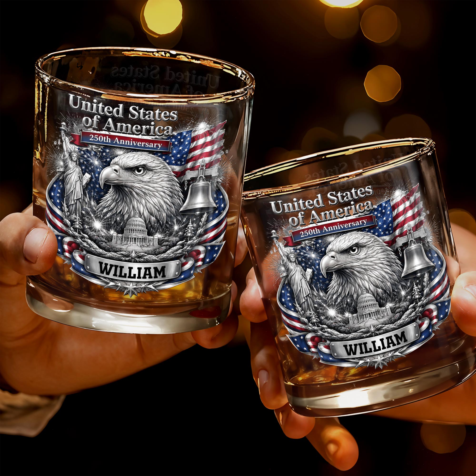 Personalized Custom Whiskey Glass with American Flag Gift for Dad