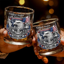 Load image into Gallery viewer, Personalized Custom Whiskey Glass with American Flag Gift for Dad
