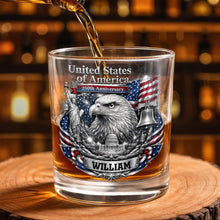 Load image into Gallery viewer, Personalized Custom Whiskey Glass with American Flag Gift for Dad
