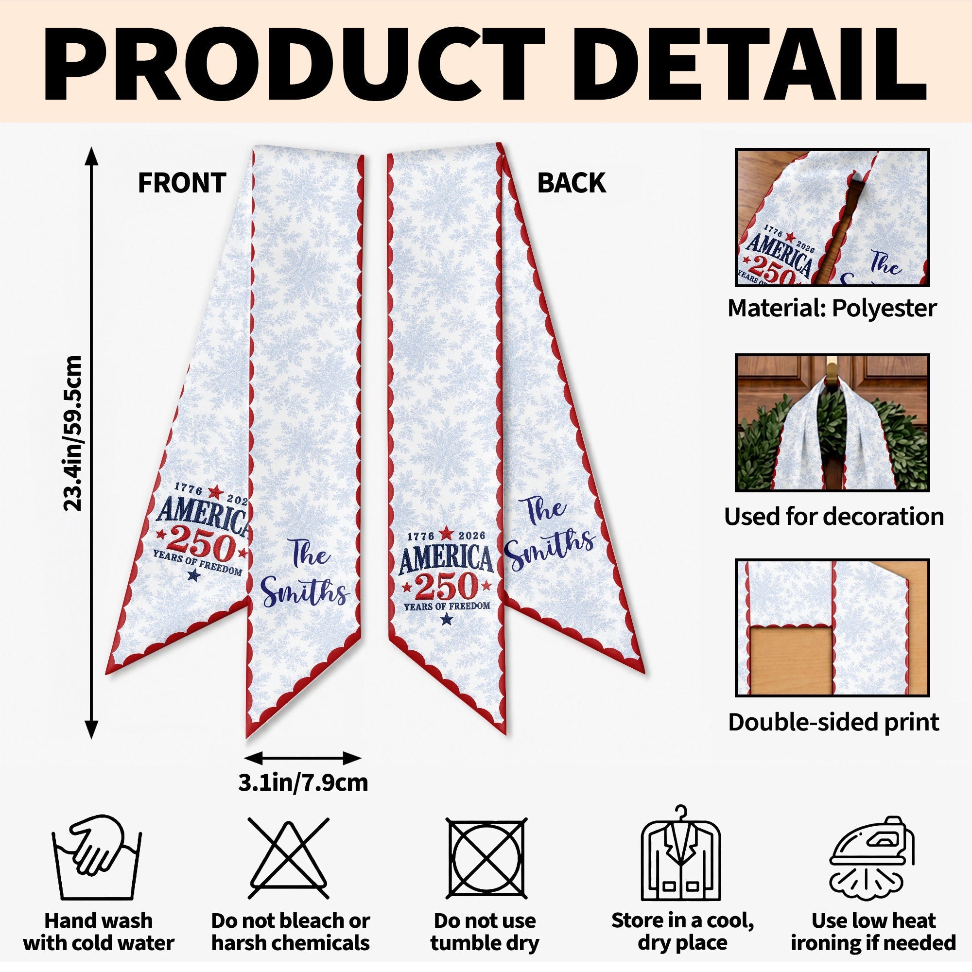 Personalized Decorative Sash with American Flag Design for 4th of July Events