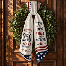 Load image into Gallery viewer, Personalized American Flag Decorative Sash Custom Family Name 4th of July
