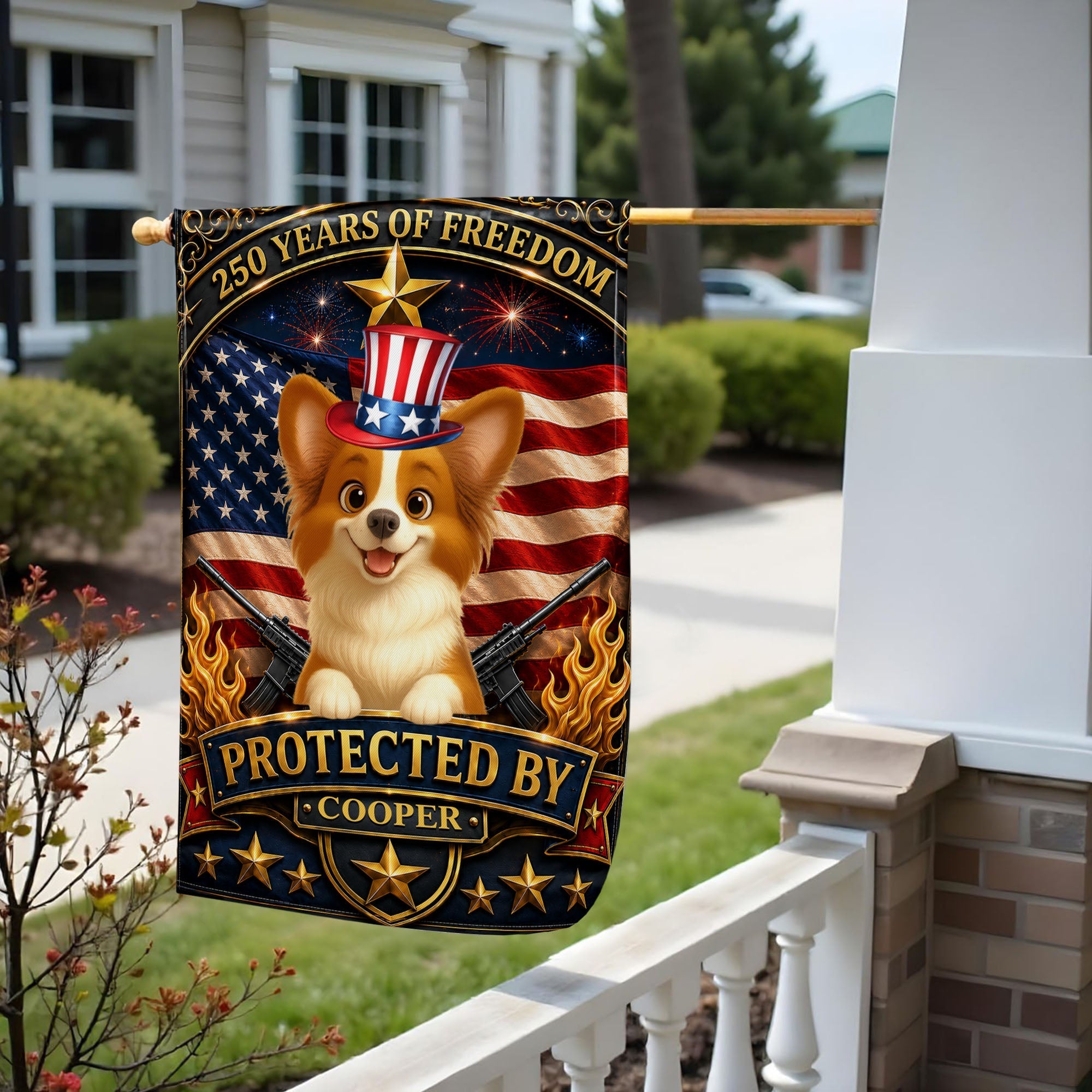 Custom USA Flag with Dog Design - Personalized Garden Flag Gift