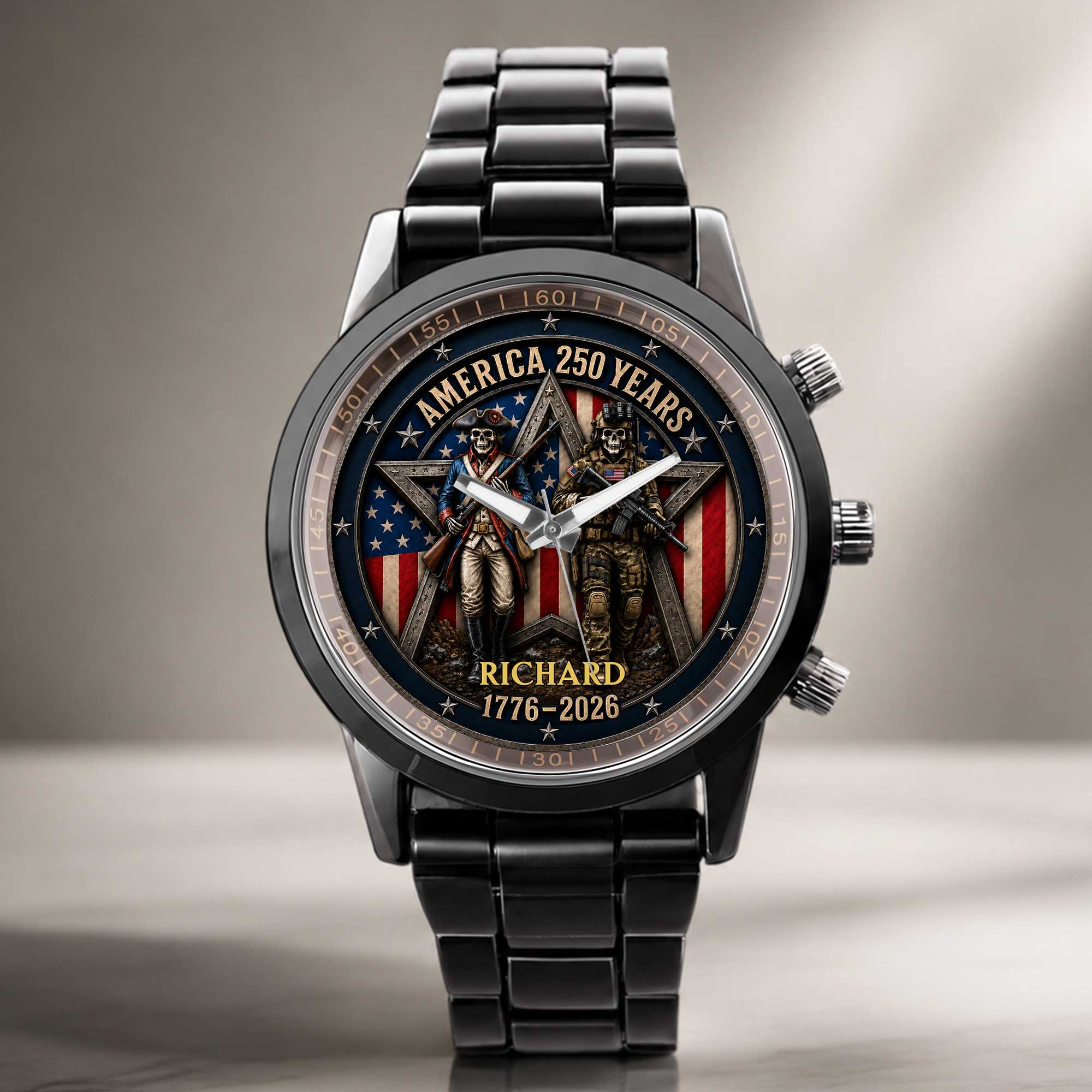 Personalized Men's Watch Custom Name American Flag Gift for Dad