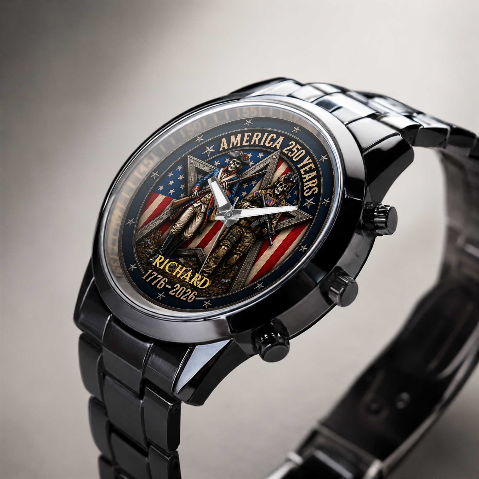 Personalized Men's Watch Custom Name American Flag Gift for Dad