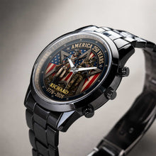 Load image into Gallery viewer, Personalized Men's Watch Custom Name American Flag Gift for Dad

