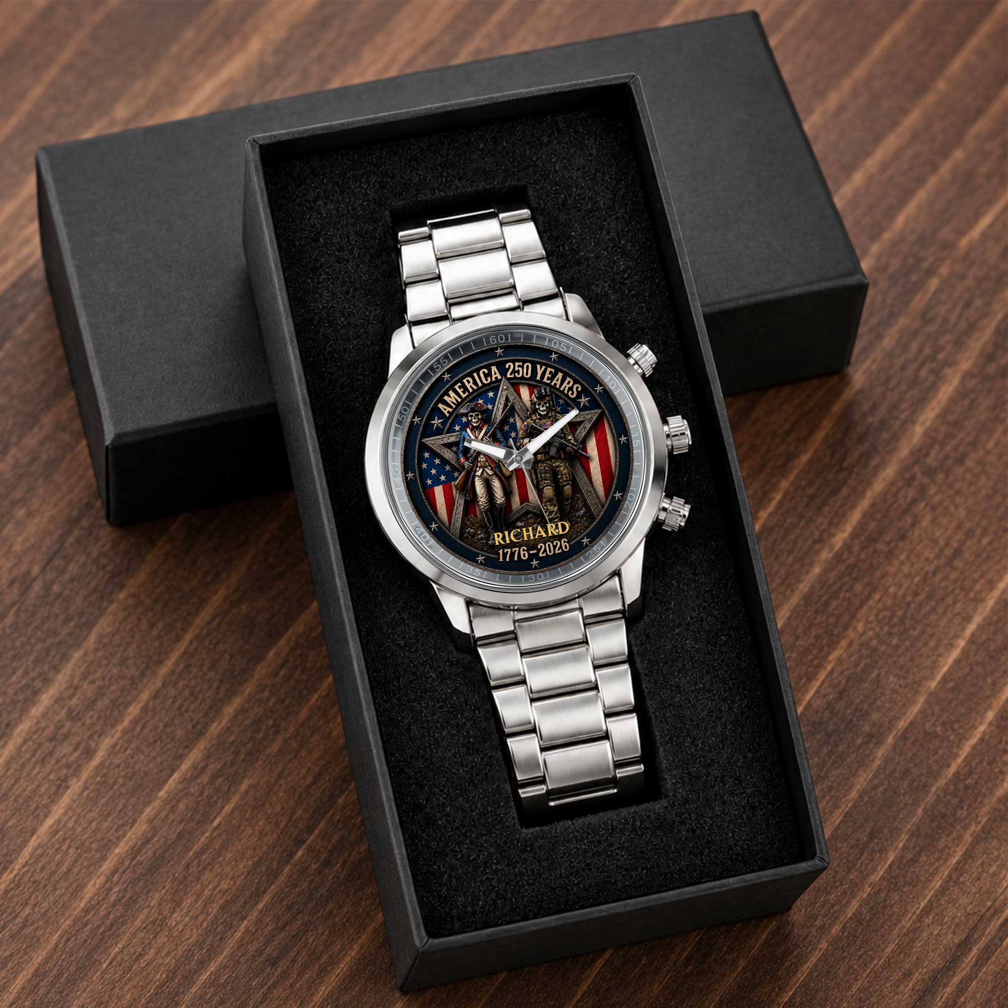 Personalized Men's Watch Custom Name American Flag Gift for Dad