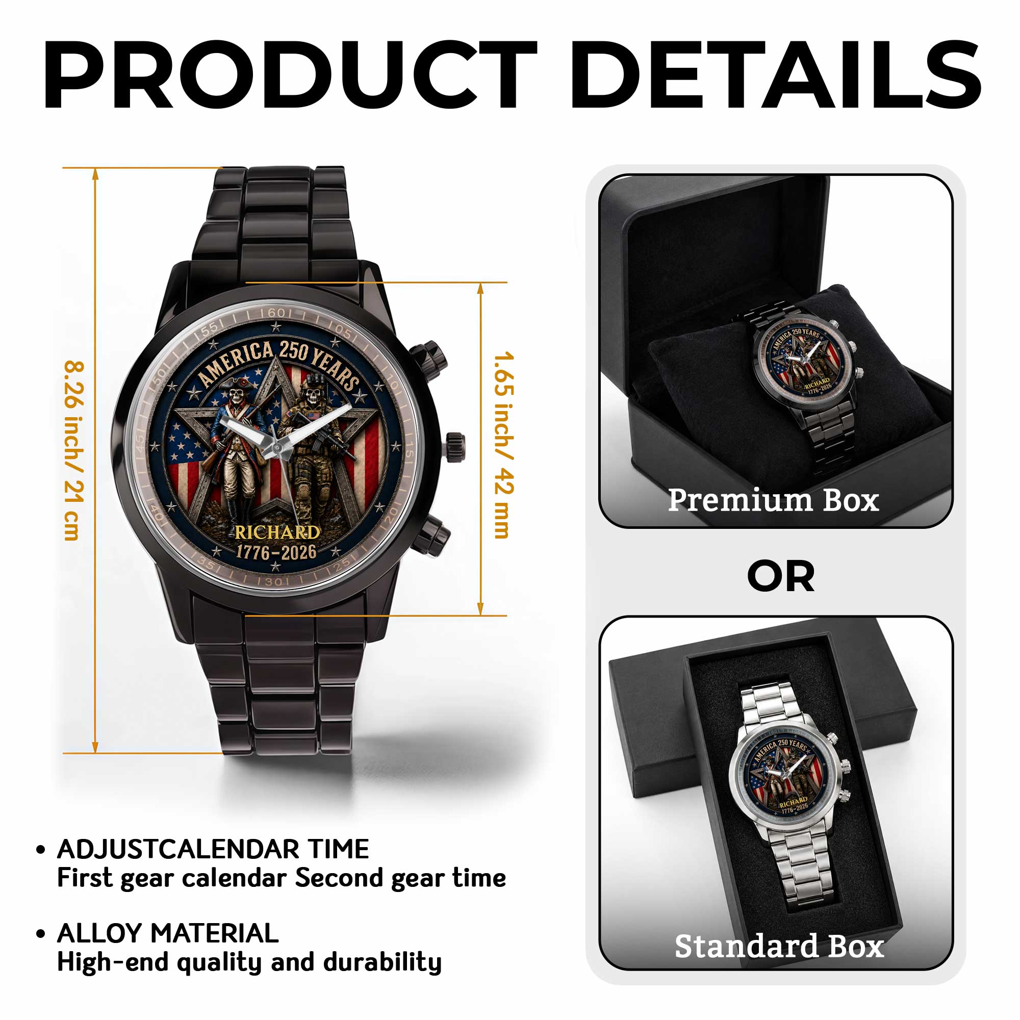 Personalized Men's Watch Custom Name American Flag Gift for Dad
