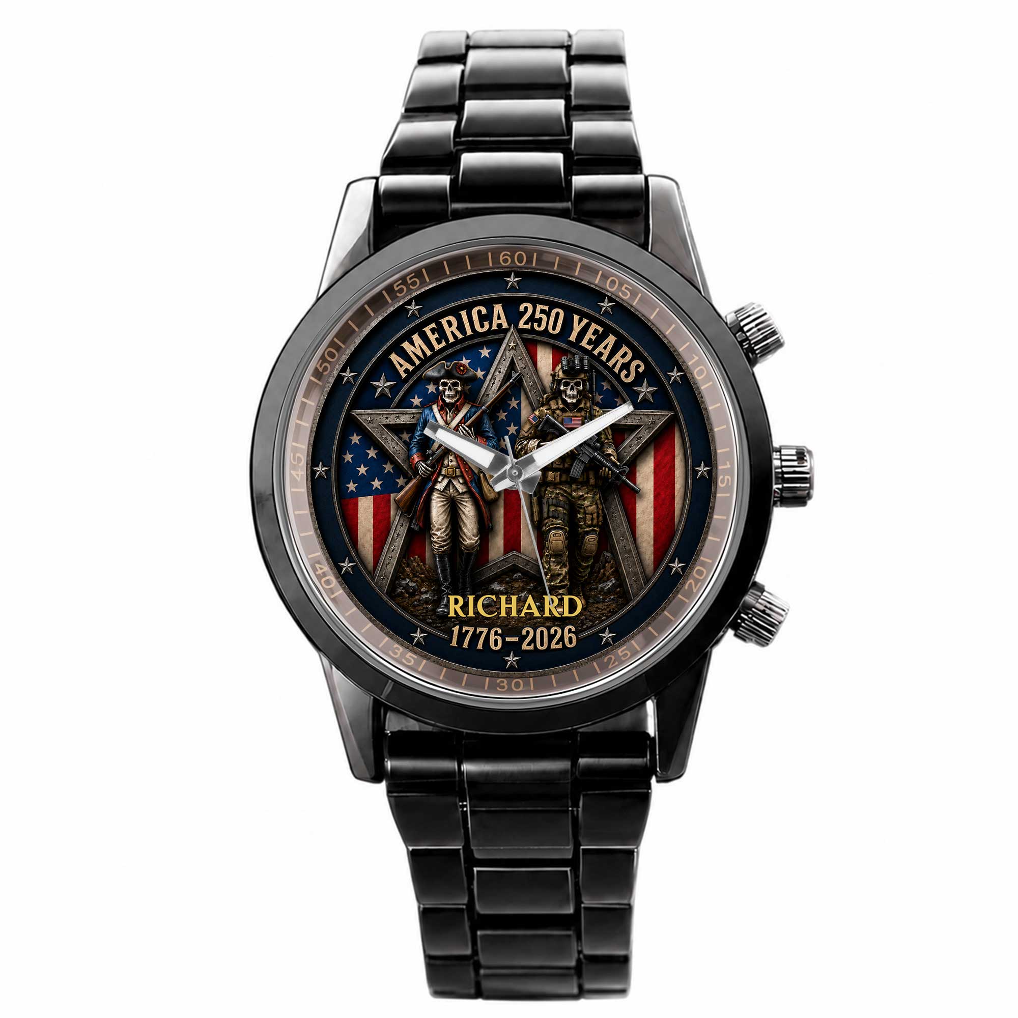 Personalized Men's Watch Custom Name American Flag Gift for Dad