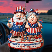 Load image into Gallery viewer, Personalized Wood Car Hanging Ornament American Flag Gift for Couple
