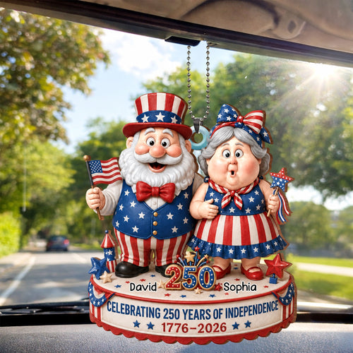 Personalized Wood Car Hanging Ornament American Flag Gift for Couple