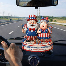 Load image into Gallery viewer, Personalized Wood Car Hanging Ornament American Flag Gift for Couple
