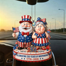 Load image into Gallery viewer, Personalized Wood Car Hanging Ornament American Flag Gift for Couple
