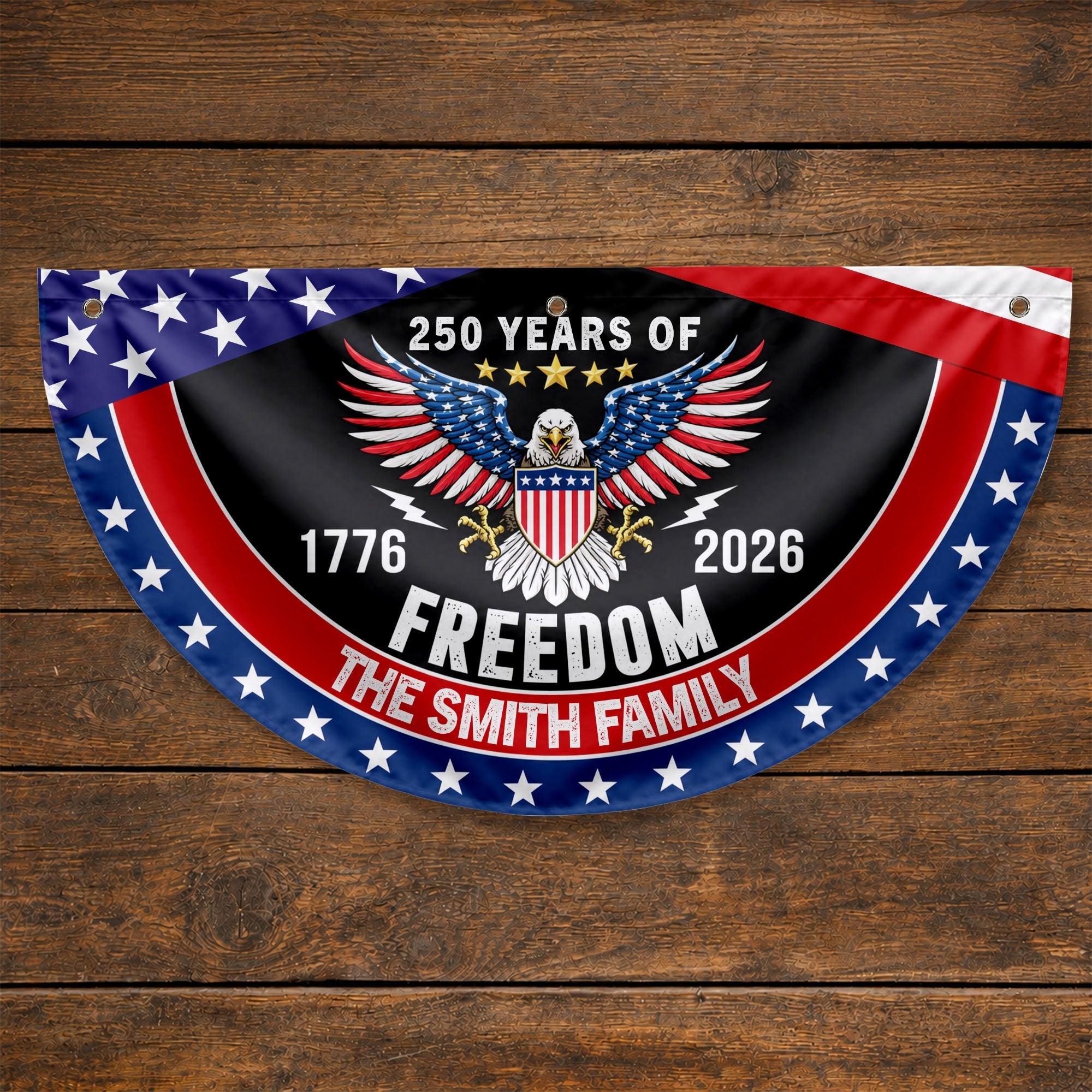 Personalized Bald Eagle Non-Pleated Fan Flag Custom Family Name Gift for 4th of July