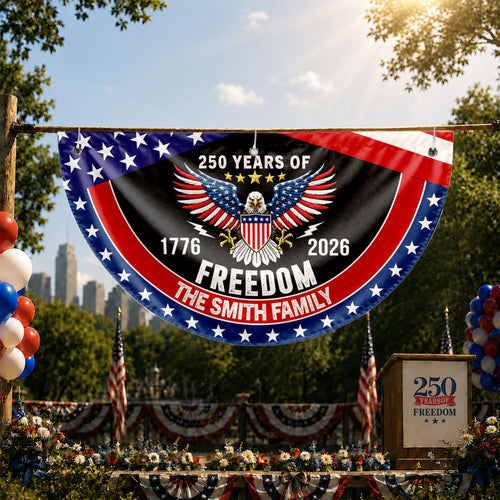 Personalized Bald Eagle Non-Pleated Fan Flag Custom Family Name Gift for 4th of July