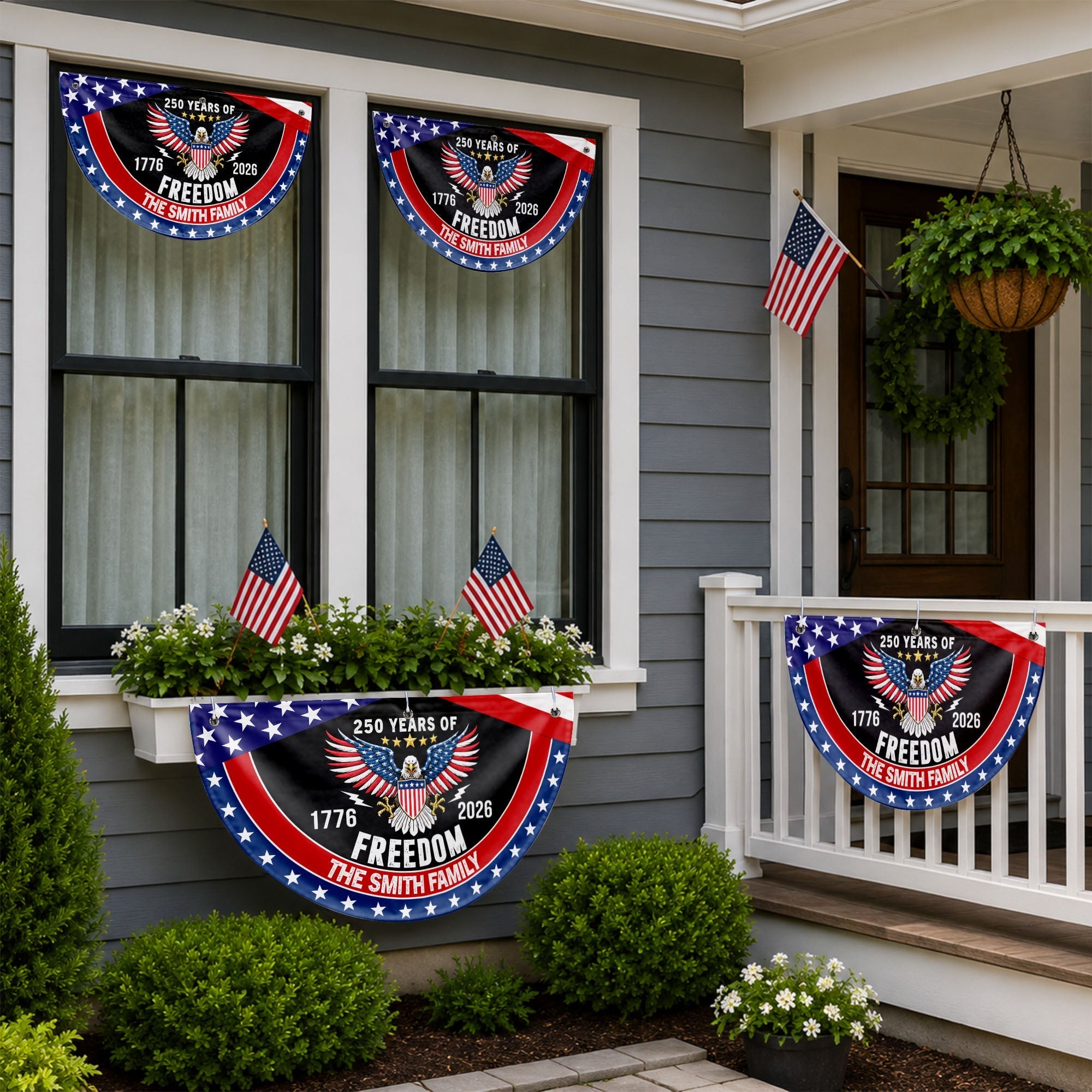 Personalized Bald Eagle Non-Pleated Fan Flag Custom Family Name Gift for 4th of July