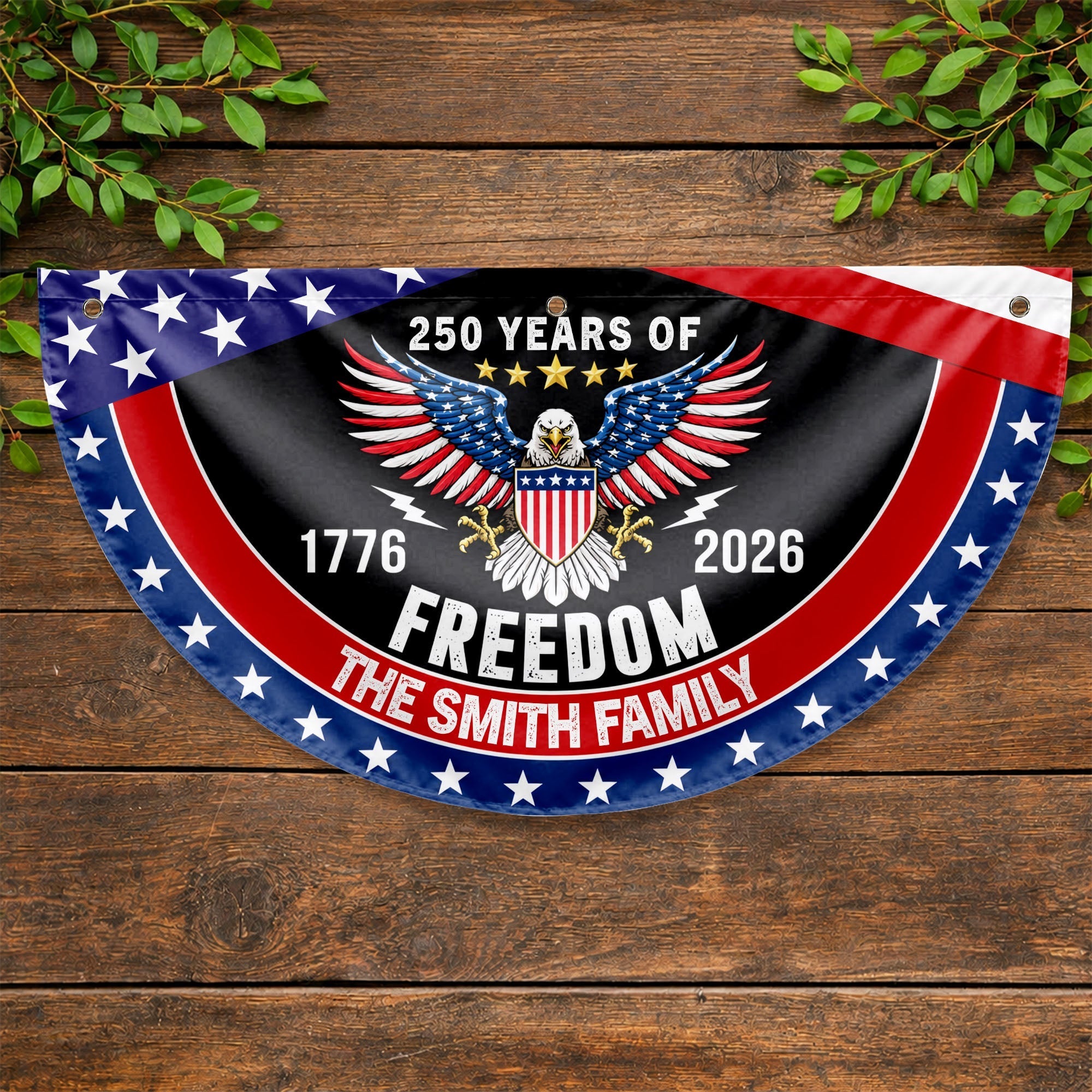 Personalized Bald Eagle Non-Pleated Fan Flag Custom Family Name Gift for 4th of July