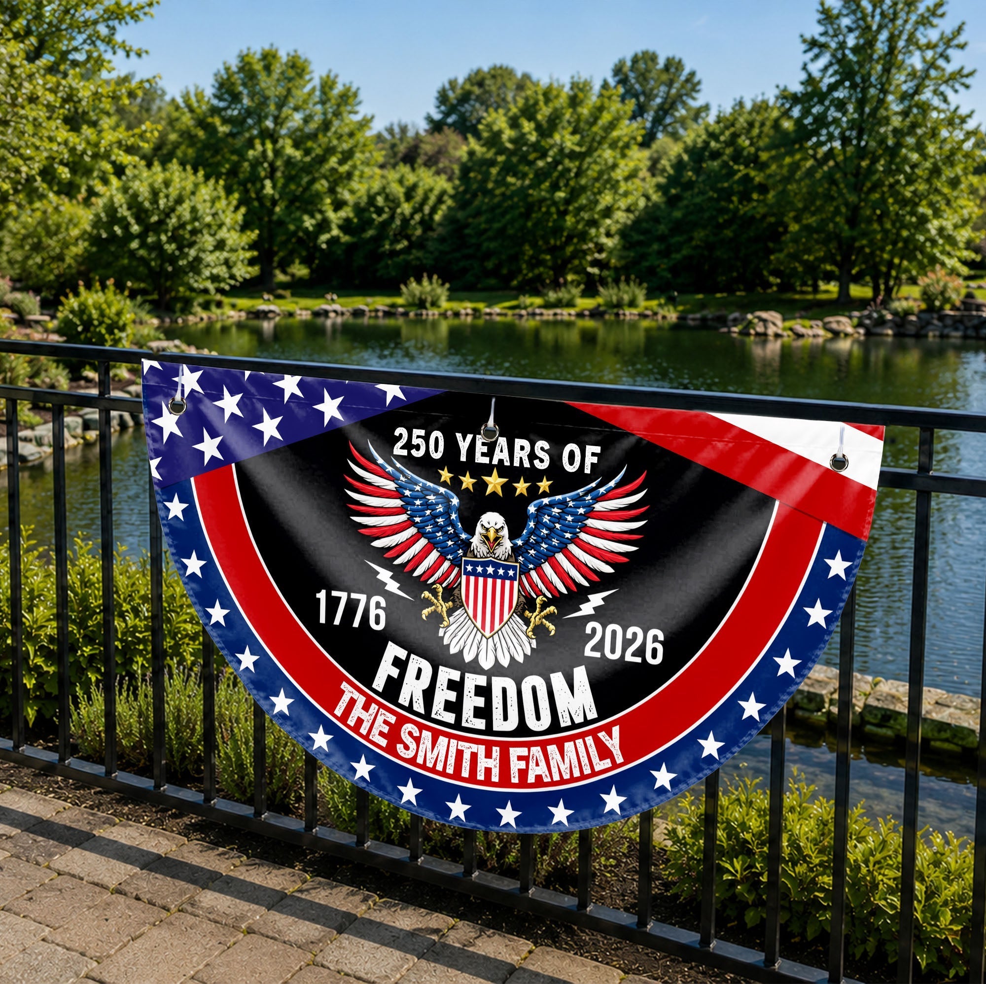 Personalized Bald Eagle Non-Pleated Fan Flag Custom Family Name Gift for 4th of July