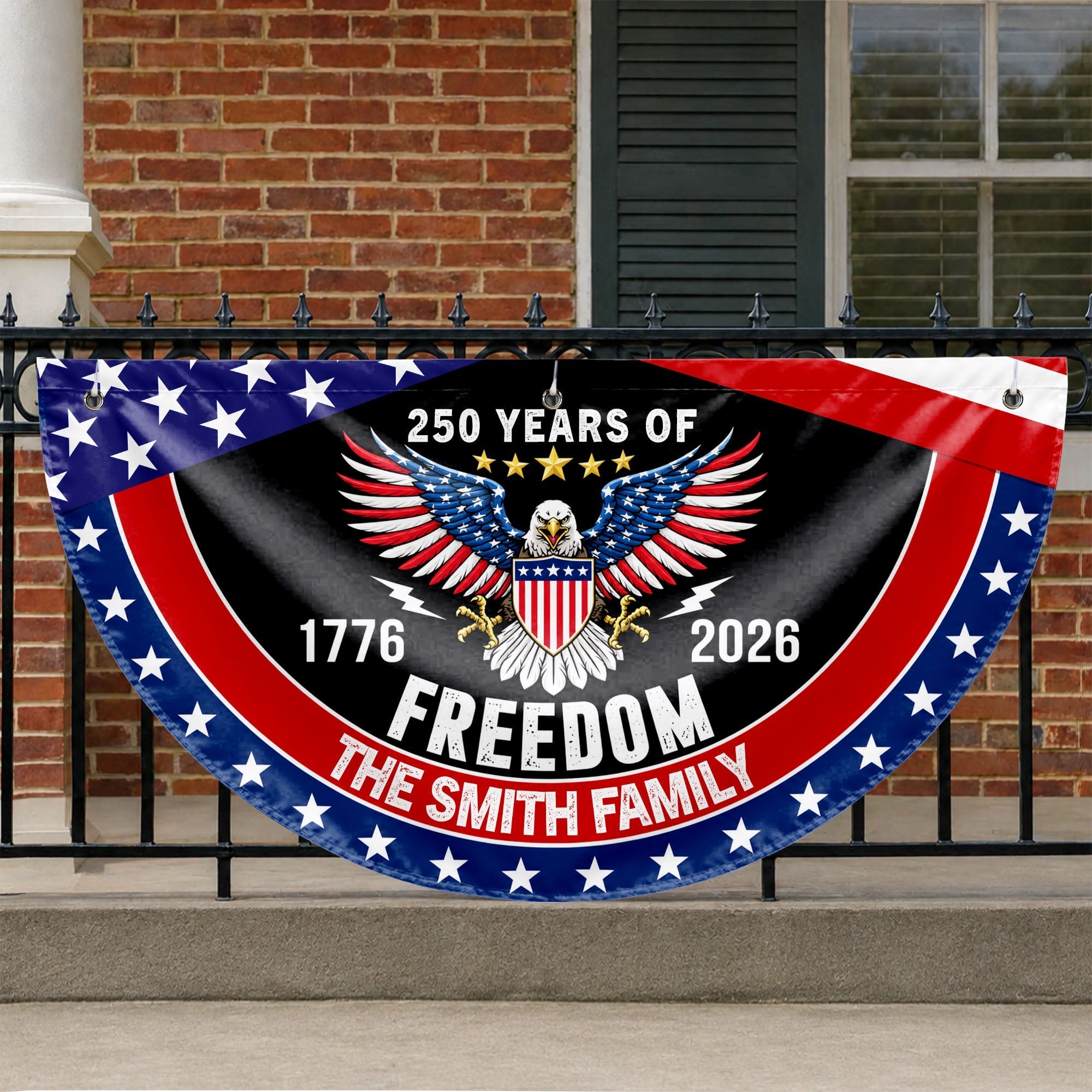 Personalized Bald Eagle Non-Pleated Fan Flag Custom Family Name Gift for 4th of July